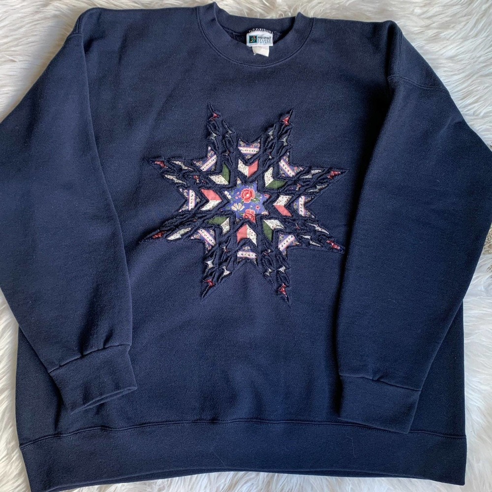 Vtg 90s quilted cut in star made in USA sweatshirt